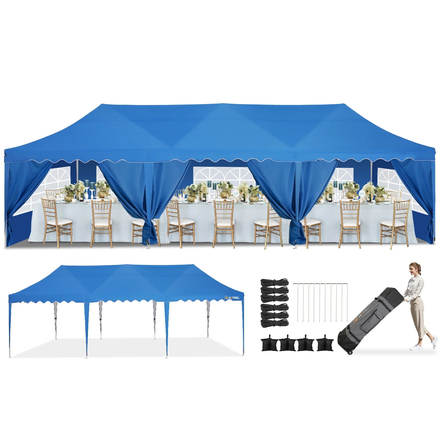 10x30 Outdoor Pop Up Wedding Party Canopy Tent Camping Event Tent with Side Wall Window