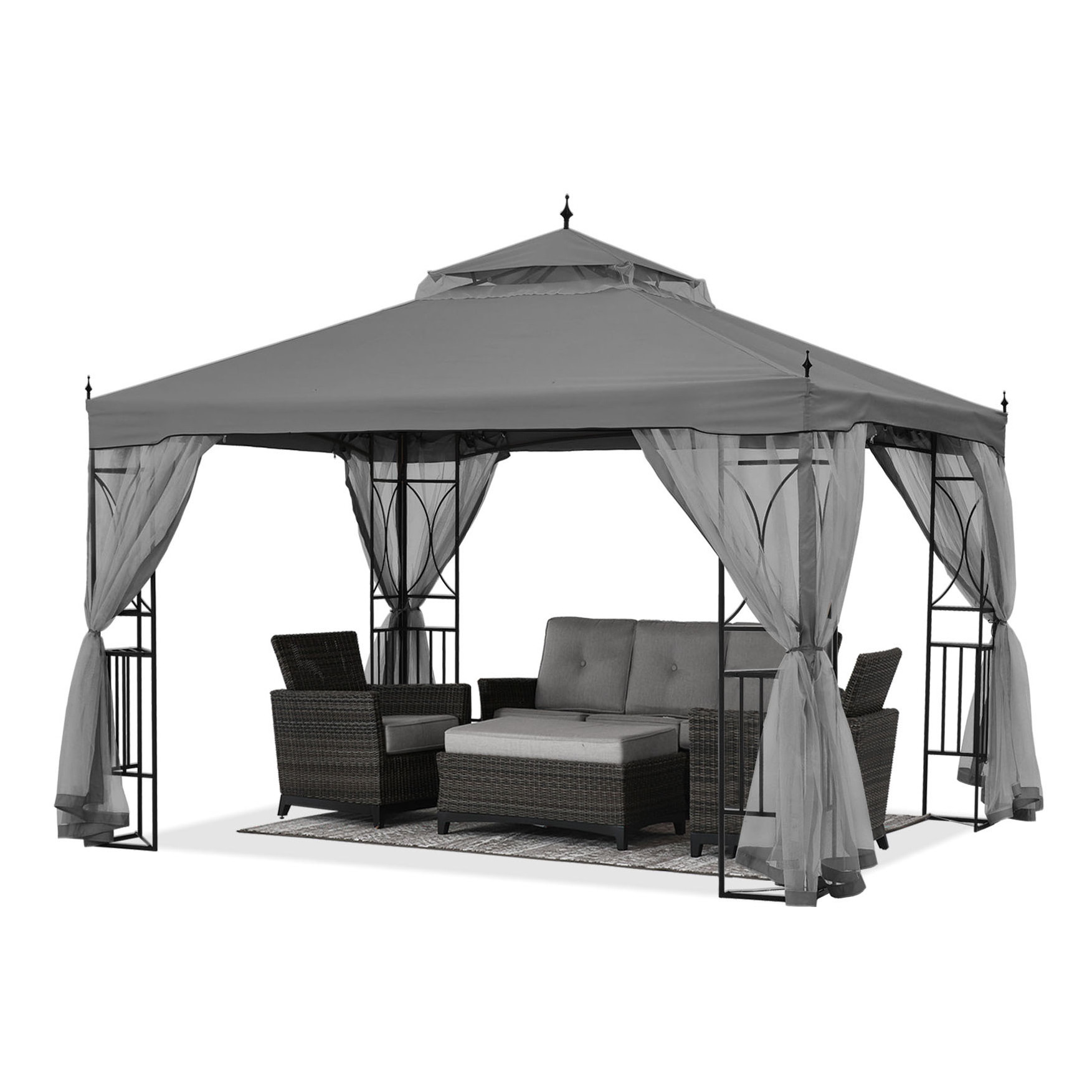 New 10x10 Outdoor Courtyard Garden Gazebo With Mosquito Net Windproof Sunshade Pavilion Terrace Gazebo