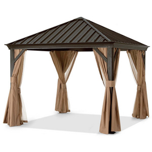 8x8 10x10 10x12 12x16 12x20 Large Outdoor Tent Courtyard Garden Shade Hard Top Metal Canopy Pavilion With Net