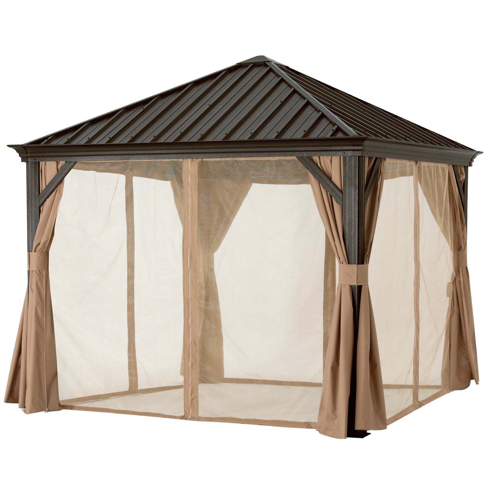 8x8 10x10 10x12 12x16 12x20 Large Outdoor Tent Courtyard Garden Shade Hard Top Metal Canopy Pavilion With Net