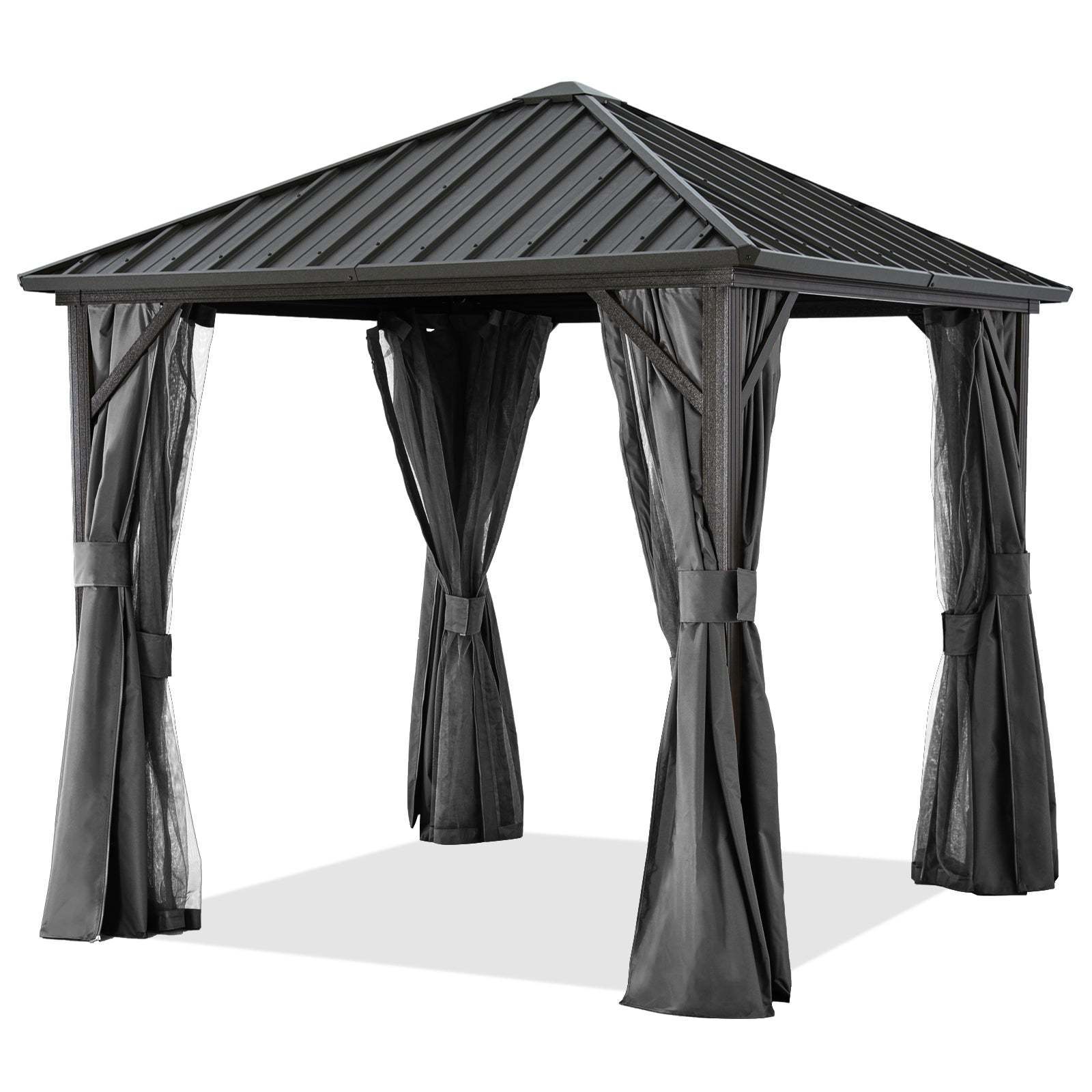 8x8 10x10 10x12 12x16 12x20 Large Outdoor Tent Courtyard Garden Shade Hard Top Metal Canopy Pavilion With Net