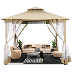 10x10 Rainproof Sunproof Garden Patio Garden Yard Canopy Gazebo with Removable Mosquito Net Side Walls