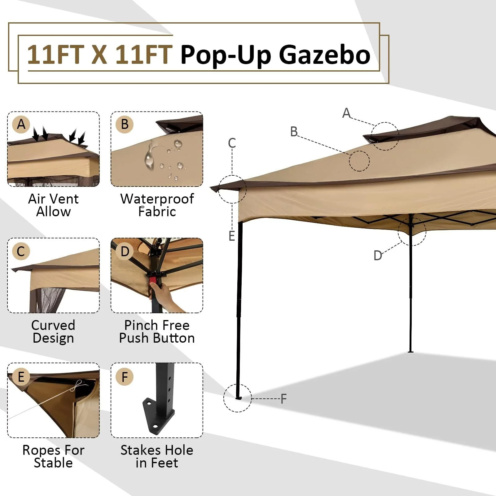 11x11 Outdoor Gazebo Garden Patio Backyard Pop Up Gazebo Canopy with Mosquito Net