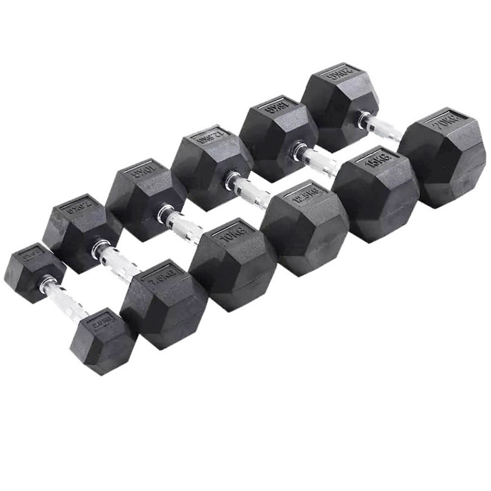 Gym Cheap Rubber Coated 5 Pound Dumbells 20kg Black Free Weights Hexagonal Dumbbell Set 15 kg