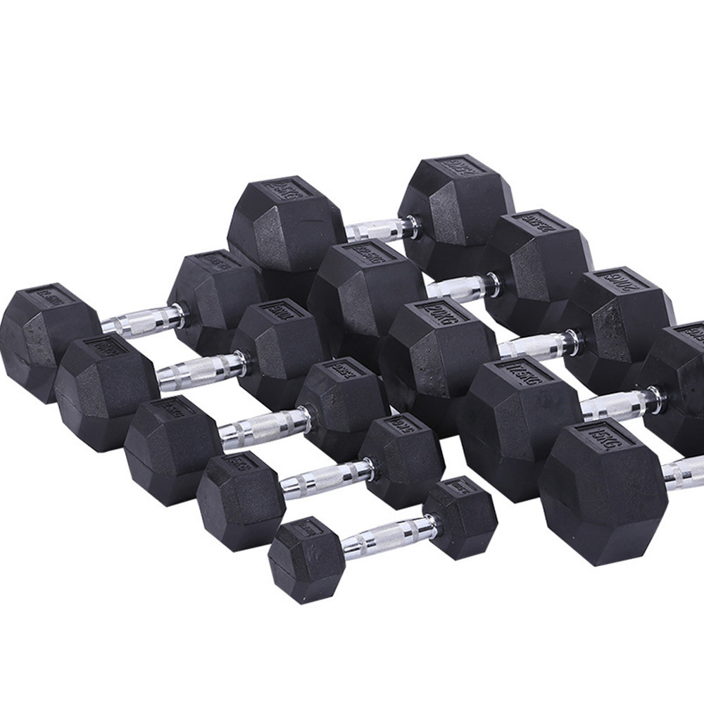 Gym Cheap Rubber Coated 5 Pound Dumbells 20kg Black Free Weights Hexagonal Dumbbell Set 15 kg