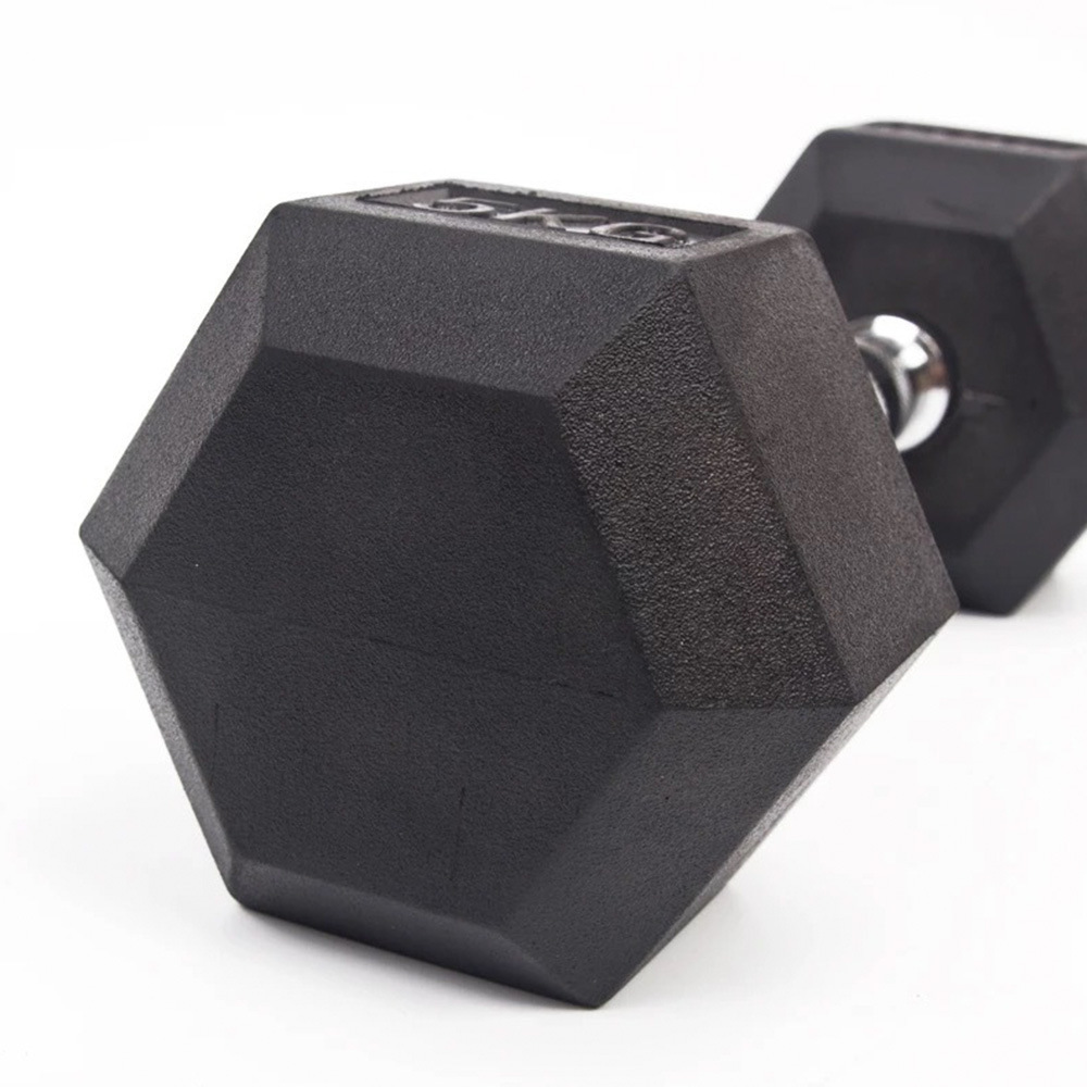 Gym Cheap Rubber Coated 5 Pound Dumbells 20kg Black Free Weights Hexagonal Dumbbell Set 15 kg