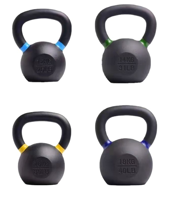 Powder coated Cast iron kettlebell handle with color circle OEM Cast iron adjustable competition 32KG kettlebell