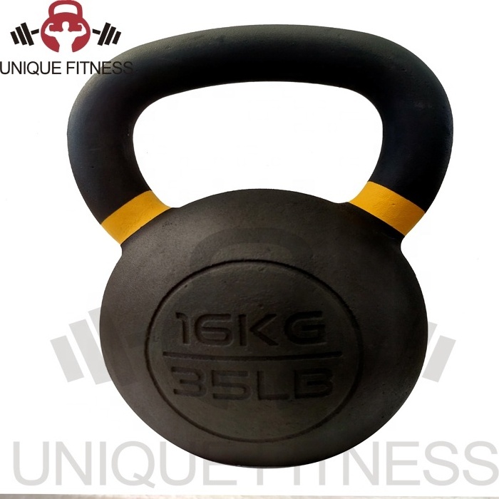 Powder coated Cast iron kettlebell handle with color circle OEM Cast iron adjustable competition 32KG kettlebell