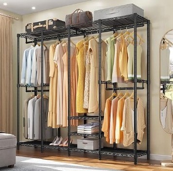 Heavy Duty Multi-Functional Freestanding Wire Garment Closet Wardrobe Rack