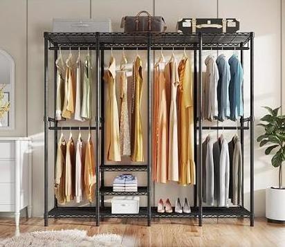 Heavy Duty Multi-Functional Freestanding Wire Garment Closet Wardrobe Rack