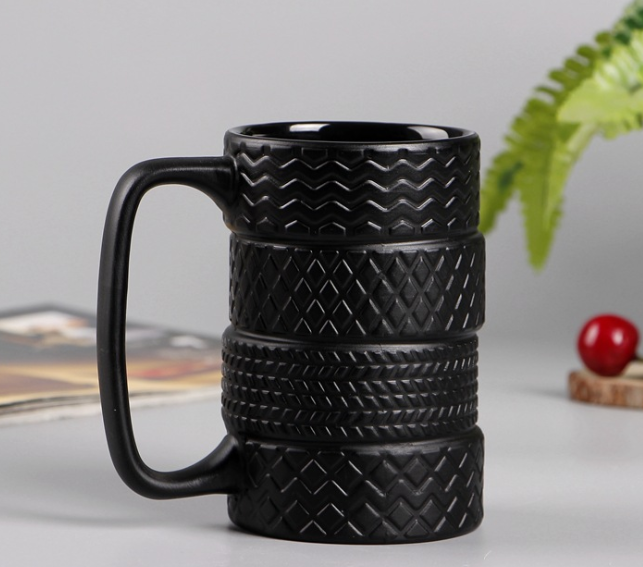 Creative Customization Design High Quality Single Layer Black Original Color Car Tyre Shaped Ceramic Cup Coffee Tea Mug