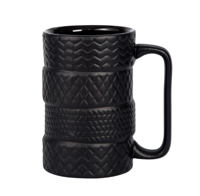 Creative Customization Design High Quality Single Layer Black Original Color Car Tyre Shaped Ceramic Cup Coffee Tea Mug