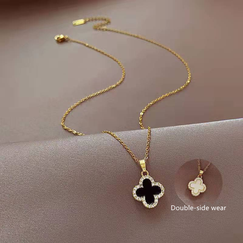 Zircon clover Necklace Stainless Steel Crystal Pendant Clavicle Chain Necklaces for women