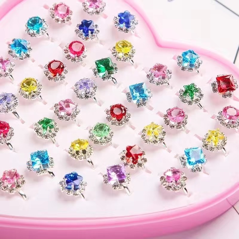 Plastic Cute Cartoon Gift Rings For Girls Children Jewelry Crystal Zircon Ring for Kids Gift