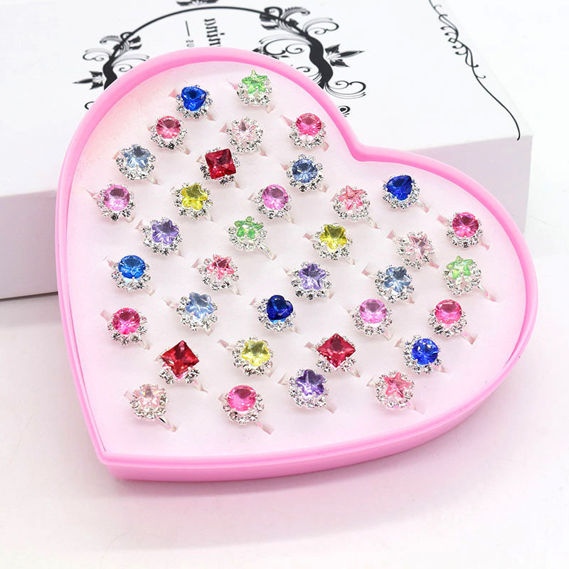 Plastic Cute Cartoon Gift Rings For Girls Children Jewelry Crystal Zircon Ring for Kids Gift