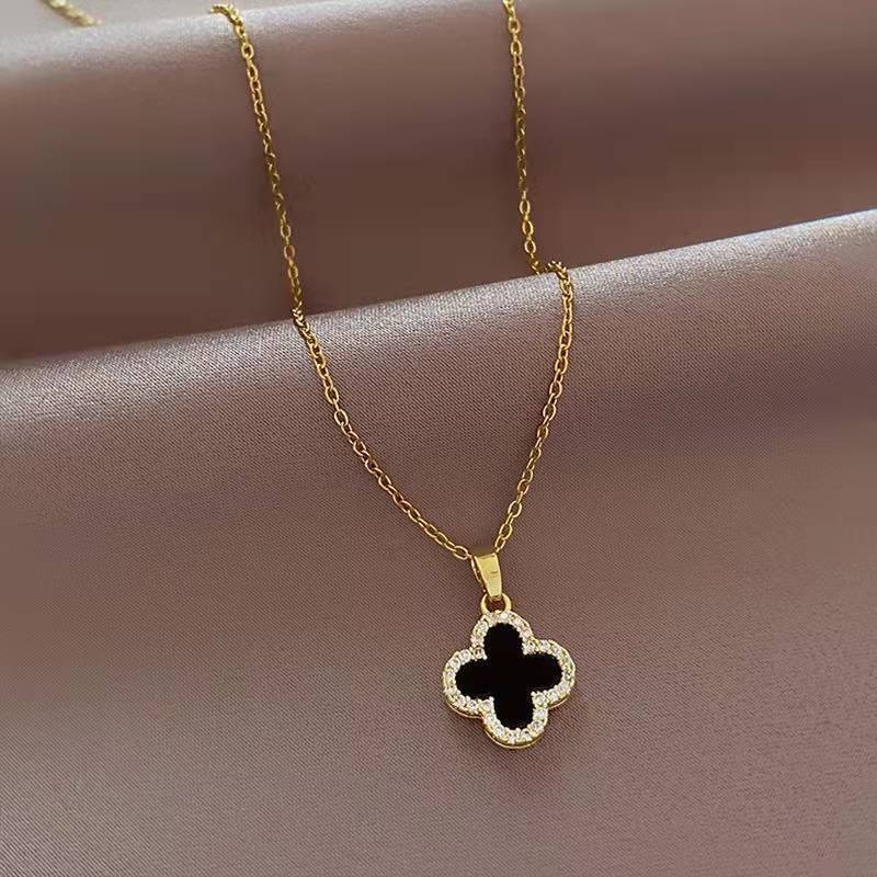 Zircon clover Necklace Stainless Steel Crystal Pendant Clavicle Chain Necklaces for women