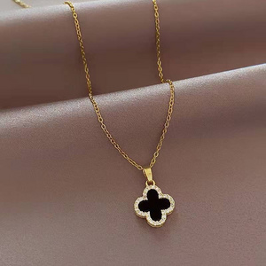 Zircon clover Necklace Stainless Steel Crystal Pendant Clavicle Chain Necklaces for women