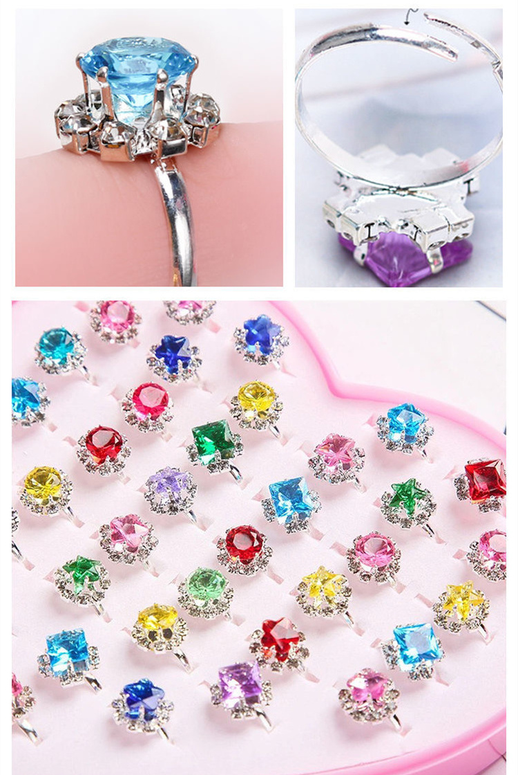 Plastic Cute Cartoon Gift Rings For Girls Children Jewelry Crystal Zircon Ring for Kids Gift