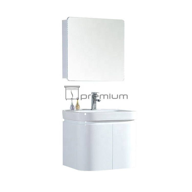 Curve design small Wall Hung Bathroom Wash Basin Cabinet Mirror Cabinet Vanity Set