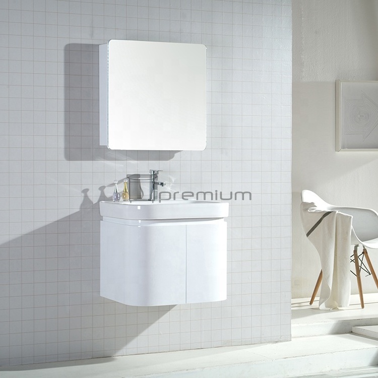 Curve design small Wall Hung Bathroom Wash Basin Cabinet Mirror Cabinet Vanity Set