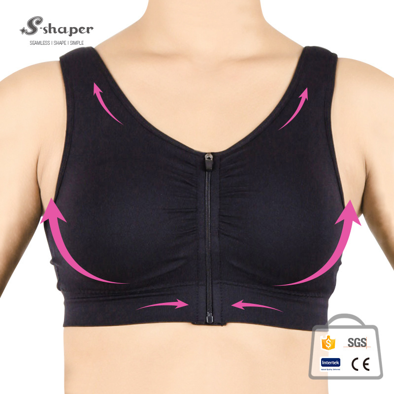 Custom Hot Sex Women Black Padded Blank Crane High Impact Reversible Front Zip Sports Bra