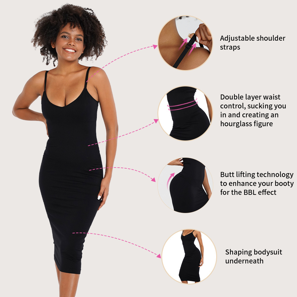 S-SHAPER Seamless Backless Compressed Tummy Control Hourglass Maxi Body Built In Shapewear Dress Bodycon Shaper For Women