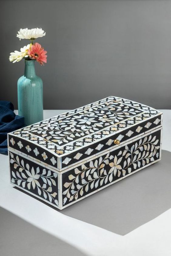 Unique Handmade Top Quality Blue Mother Of Pearl Inlaid Jewelry Box For Gifting Purpose gift for women by S A And Sons