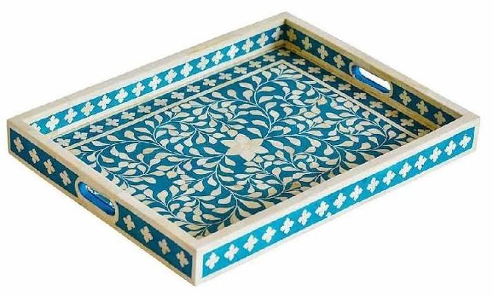 Latest Design Top Quality Handcrafted Natural Bone Inlay Rectangular Serving Tray for Home Restaurants Hotel Use