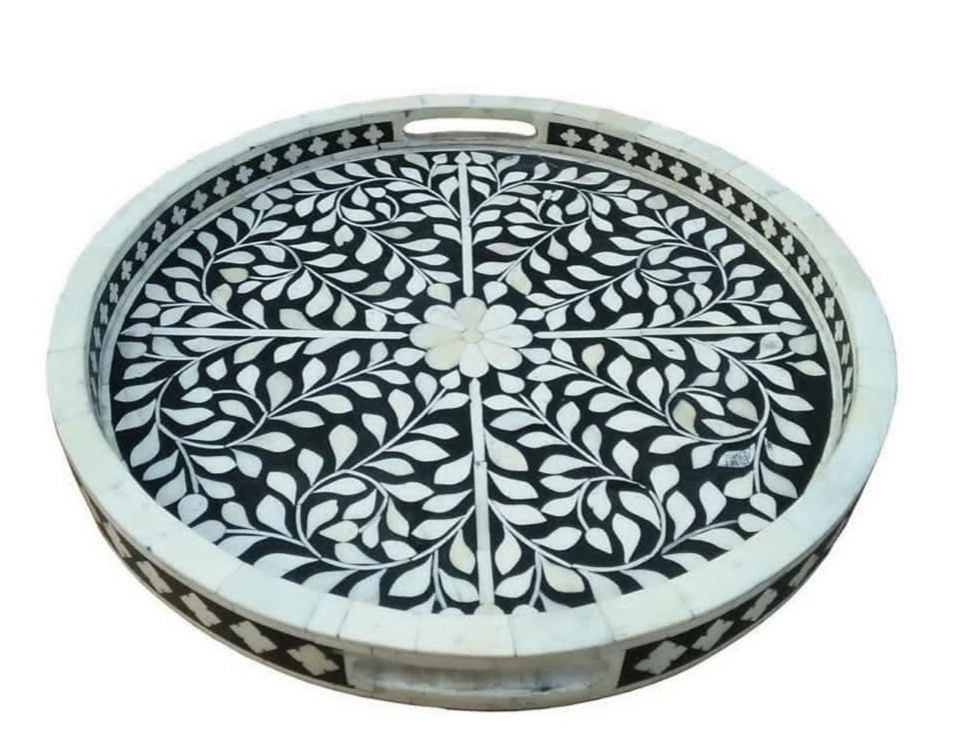 Latest Design Top Quality Handcrafted Natural Bone Inlay Rectangular Serving Tray for Home Restaurants Hotel Use