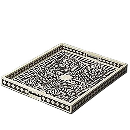 Latest Design Top Quality Handcrafted Natural Bone Inlay Rectangular Serving Tray for Home Restaurants Hotel Use