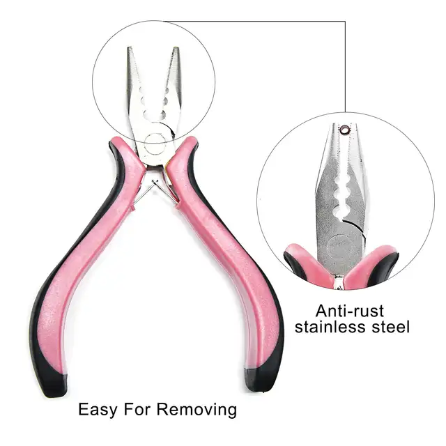 Human Hair Extension Pliers Tools Kit With 2 Hole Plier Hair Extension Removal Fitting Pliers Crochet Pulling Loop set