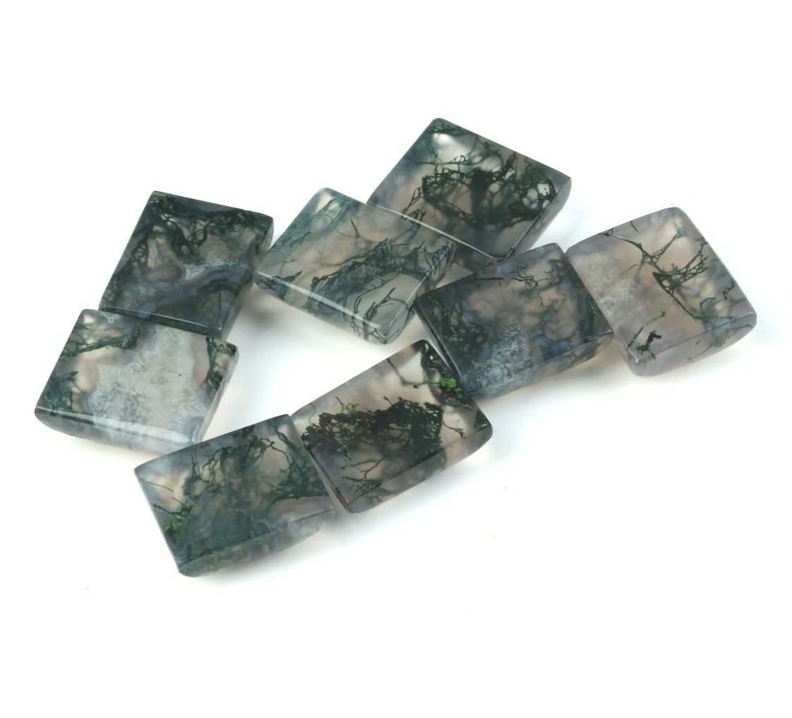 Oval Shape Flat Back Cabochon Natural Smooth Green Moss Agate Loose Gemstone Jewelry MakinCalibrated Loose Cab Stones