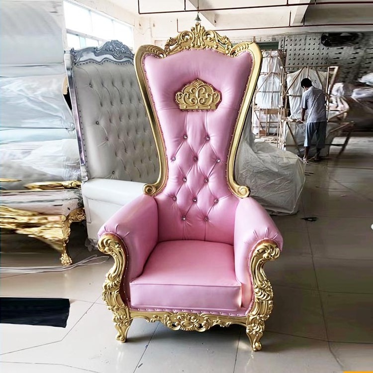 luxury royal cheap high back wedding party events hotel wooden silver carved queen crown king throne chair