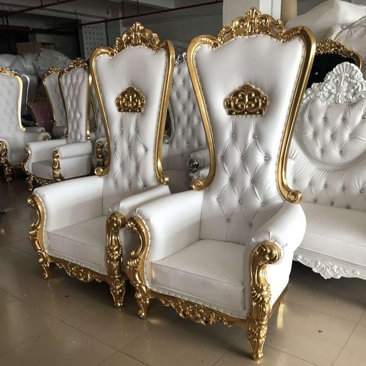 luxury royal cheap high back wedding party events hotel wooden silver carved queen crown king throne chair