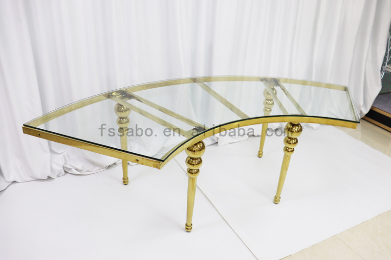 Top Quality Luxury Glass Top Marble Serpentine Table Wedding Gold Stainless Steel Half Moon S Shape Party Tables