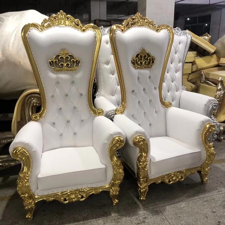 luxury royal cheap high back wedding party events hotel wooden silver carved queen crown king throne chair