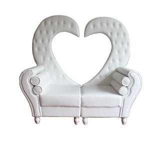 Royal white leather heart shape king and queen wedding loveseat throne chair