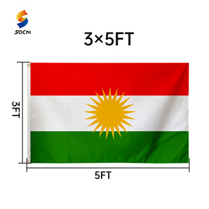 Factory Polyester Digital Heat Transfer Printing Large All Country National Flying Flags Sale Red White Green Kurdistan Flag