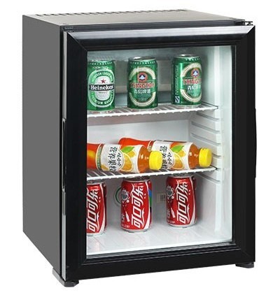 Cost-effective hotel foaming and glass minibar fridge with multiple type of plugs