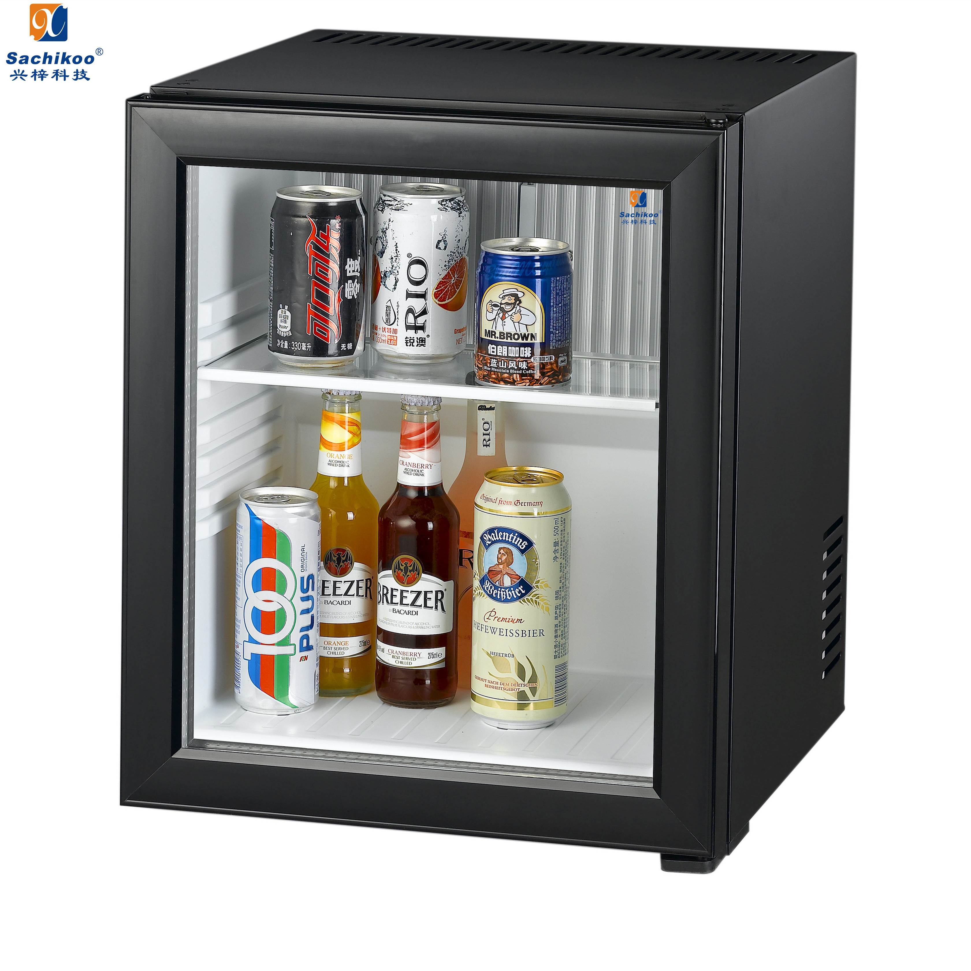 Door No Noise Hotel Minibar Fridge Tinted Glass Stainless Steel,stainless Steel Portable Absorption System 110v/ 220v Free Stand