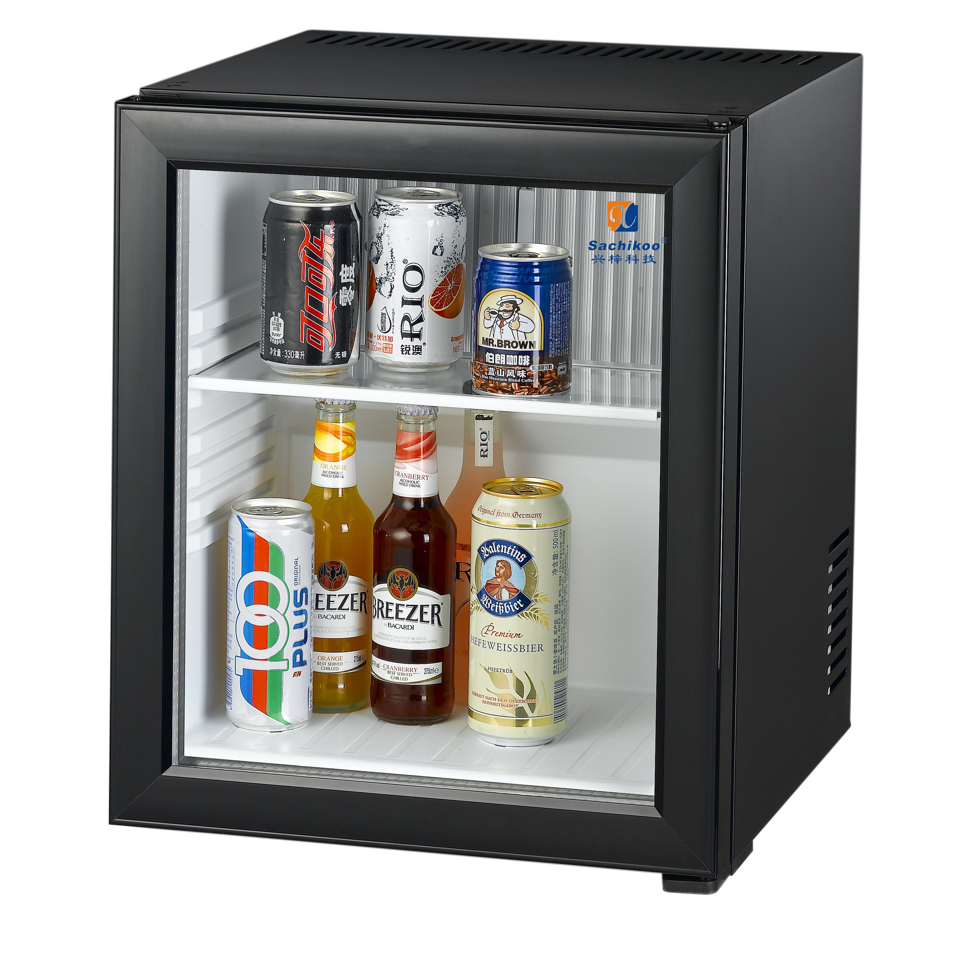 Noisy, Safe and Reliable Sachikoo 25L Luxury Glass Foam Absorption Hotel Mini Bar Refrigerator with Lock and Key