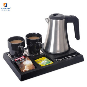 China Hotel Supplies Luxury Mini Hot Water Kettles Tea Travel Parts 304 Stainless Steel Electric Kettle With Welcome Tray Set