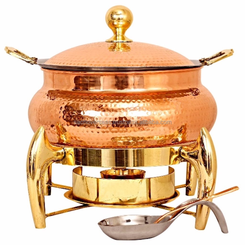 Luxurious Antique Design Copper Chafing Dish With Lid  and Brass Stand