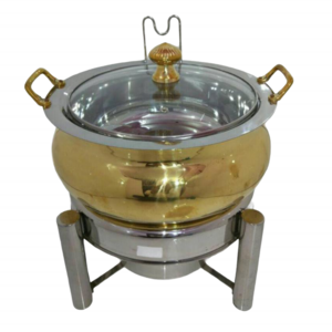 Luxurious Gold Plated Stainless Steel Food Warmer Chaffing Dish with Glass Lid and Holder