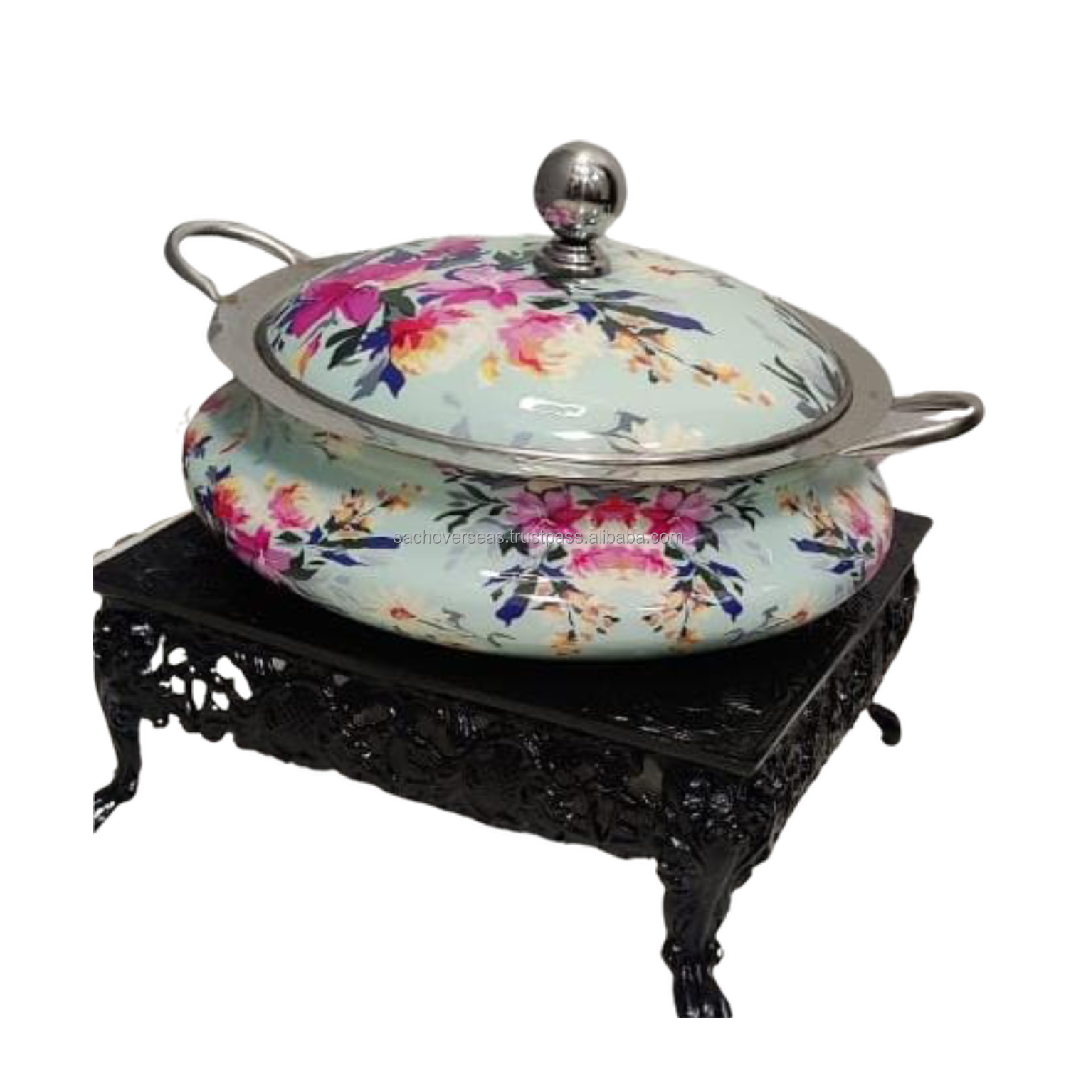 304 Food Grade Stainless Steel Chafing Dish With Floral Carving and Golden Polish