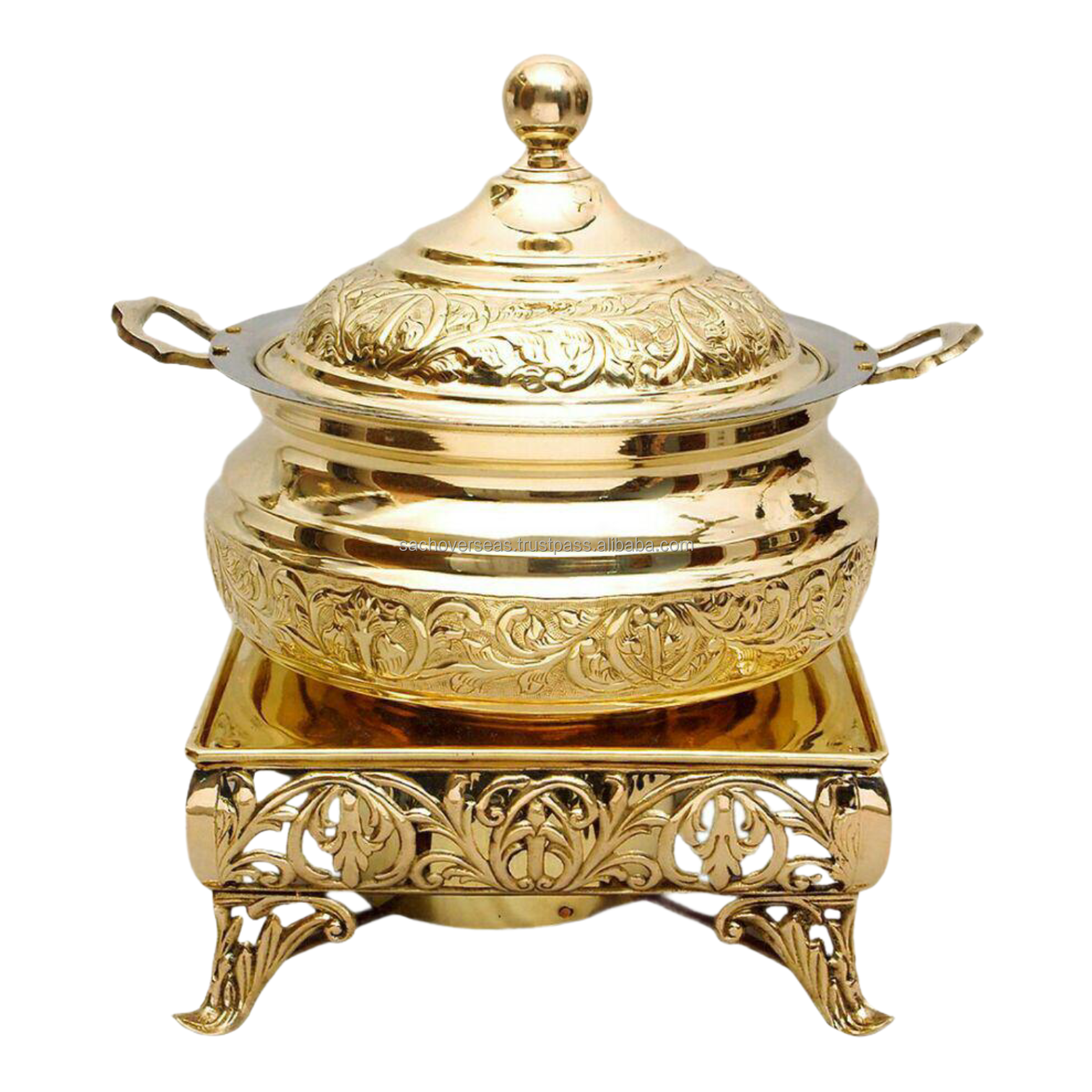 304 Food Grade Stainless Steel Chafing Dish With Floral Carving and Golden Polish