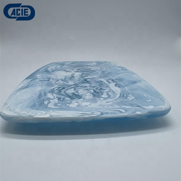 Quality acrylic resin plate cold food serving tray with marble texture and aqua swirl pattern fruit salad display tray for home