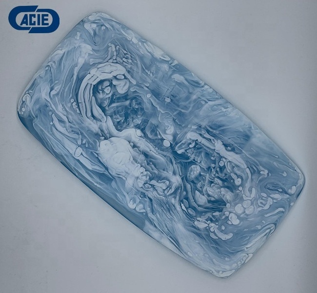 Quality acrylic resin plate cold food serving tray with marble texture and aqua swirl pattern fruit salad display tray for home