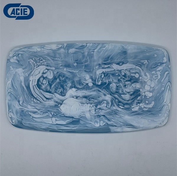 Quality acrylic resin plate cold food serving tray with marble texture and aqua swirl pattern fruit salad display tray for home