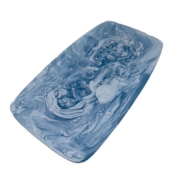 Quality acrylic resin plate cold food serving tray with marble texture and aqua swirl pattern fruit salad display tray for home